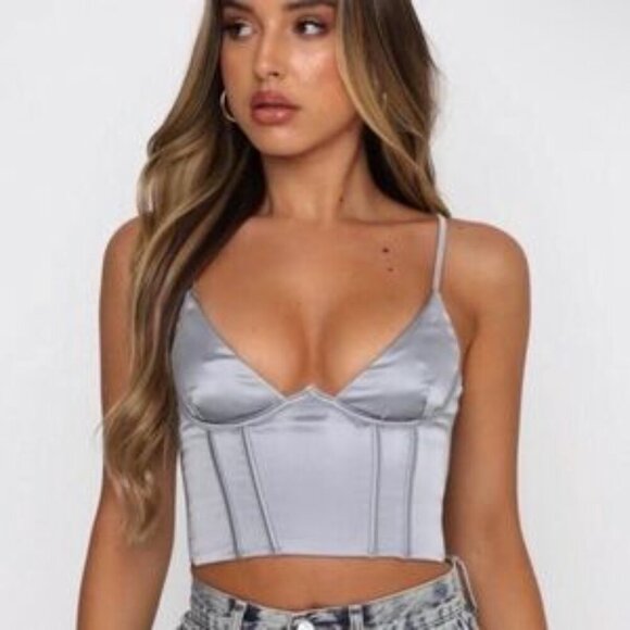 White Fox Light Blue Satin Bustier Size Large - Picture 1 of 4